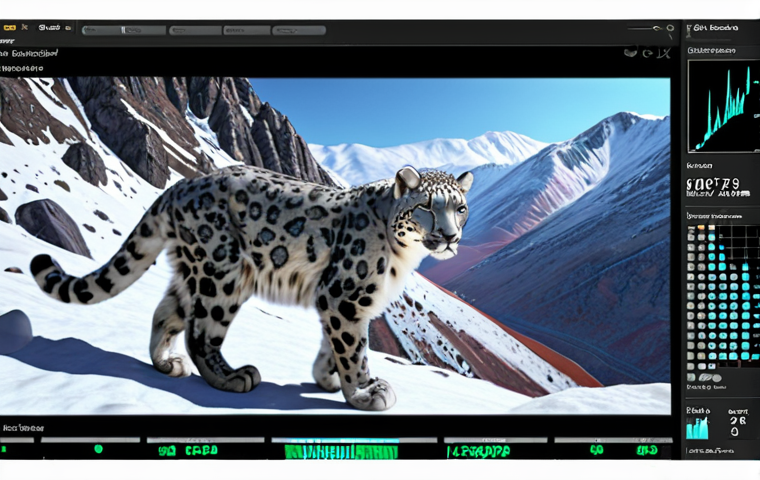 Wildlife Monitoring**

Prompt: Infrared camera capturing a snow leopard in a snow-covered mountain area of a nature reserve. Data displayed on a holographic screen overlaying the scene, showing animal population statistics. Focus on technology and conservation working together, rendered in a realistic style.

**