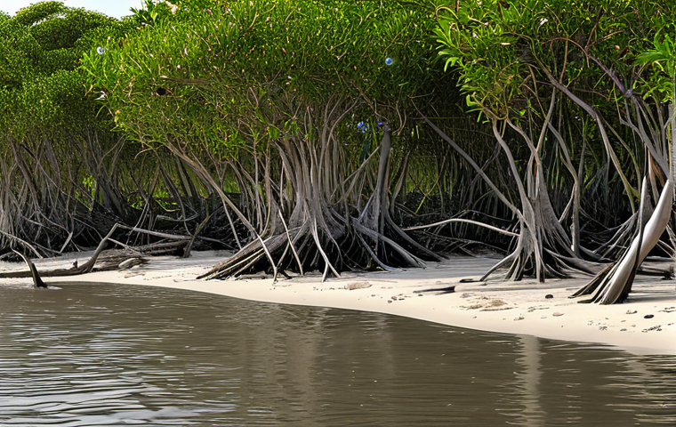 자연보호구역의 기후 변화 영향 분석 - A flooded nature reserve, with submerged trees and overflowing rivers, demonstrating the impact of a...